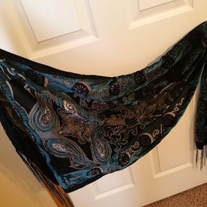 Blue Velvet Scarf with fringe